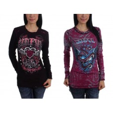 Sinful AFFLICTION Women REVERSIBLE Thermal T-Shirt CONSTANZA